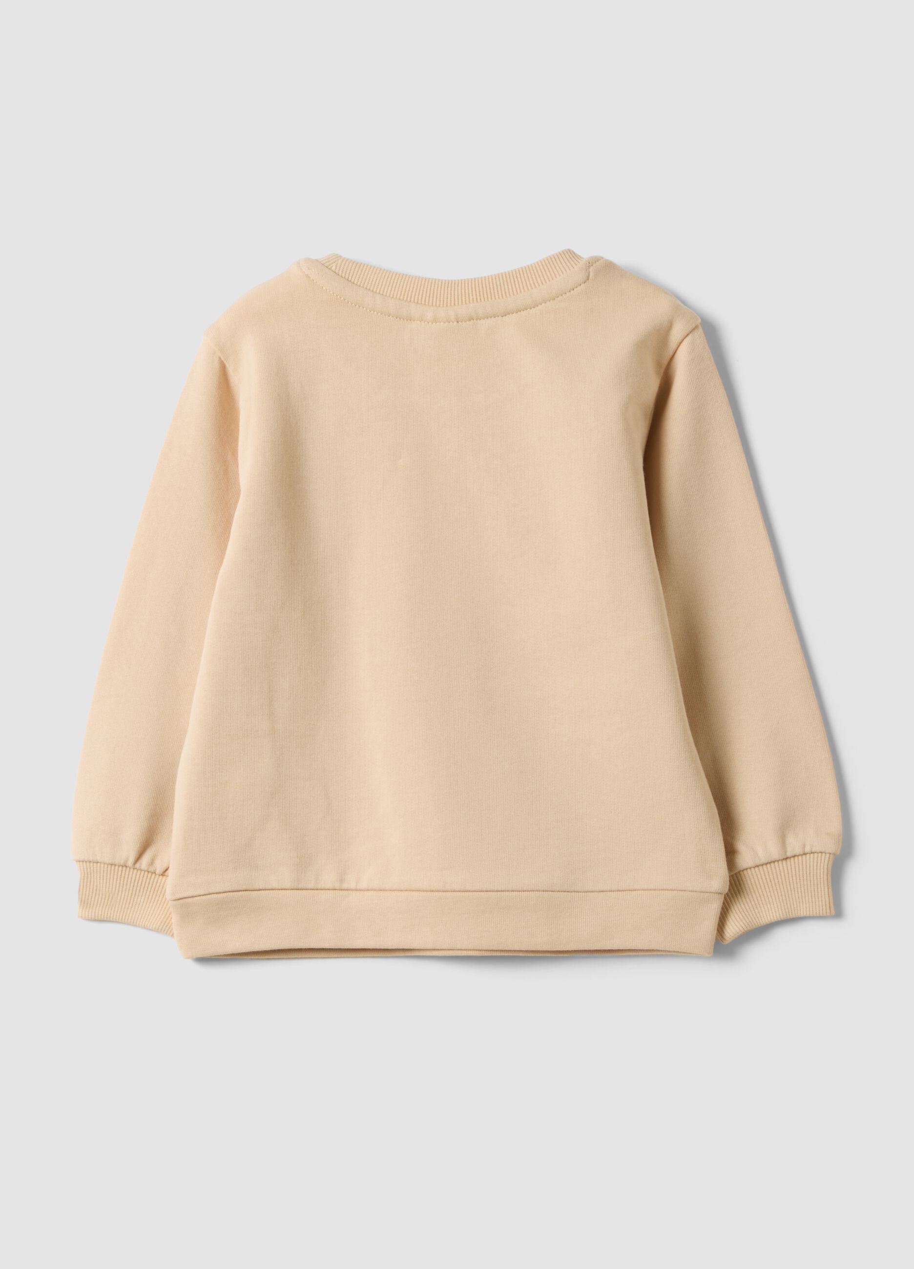 Beige pure cotton crew-neck sweatshirt with heart print for baby girl