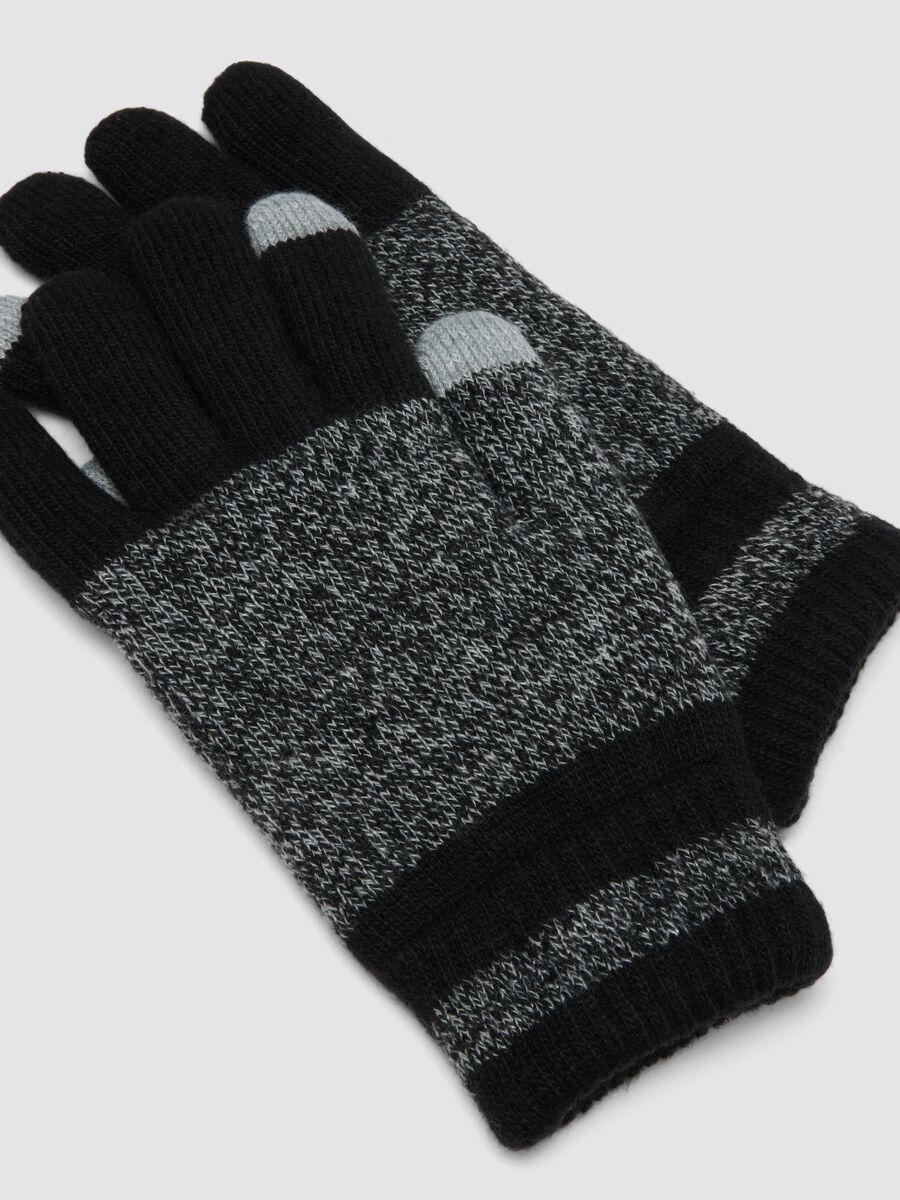 Black stretch viscose and wool gloves_2