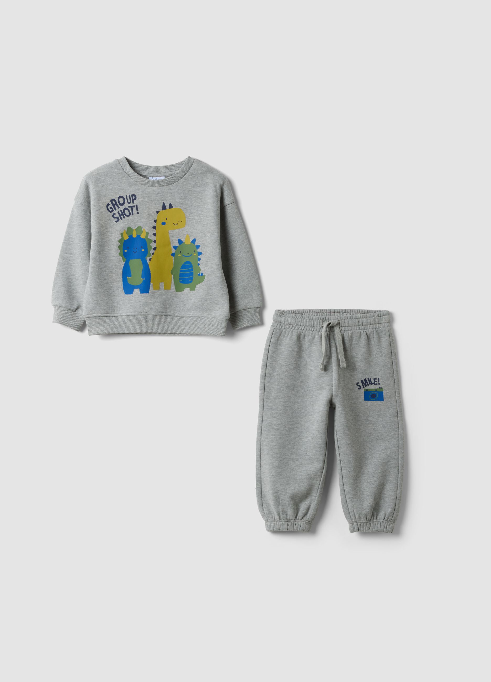 Grey marl cotton and viscose jogger set with crew neck