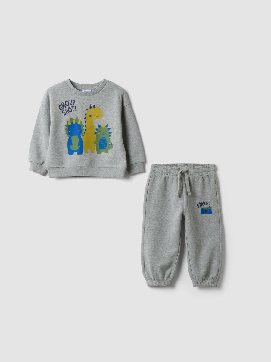 Grey marl cotton and viscose jogger set with crew neck_0