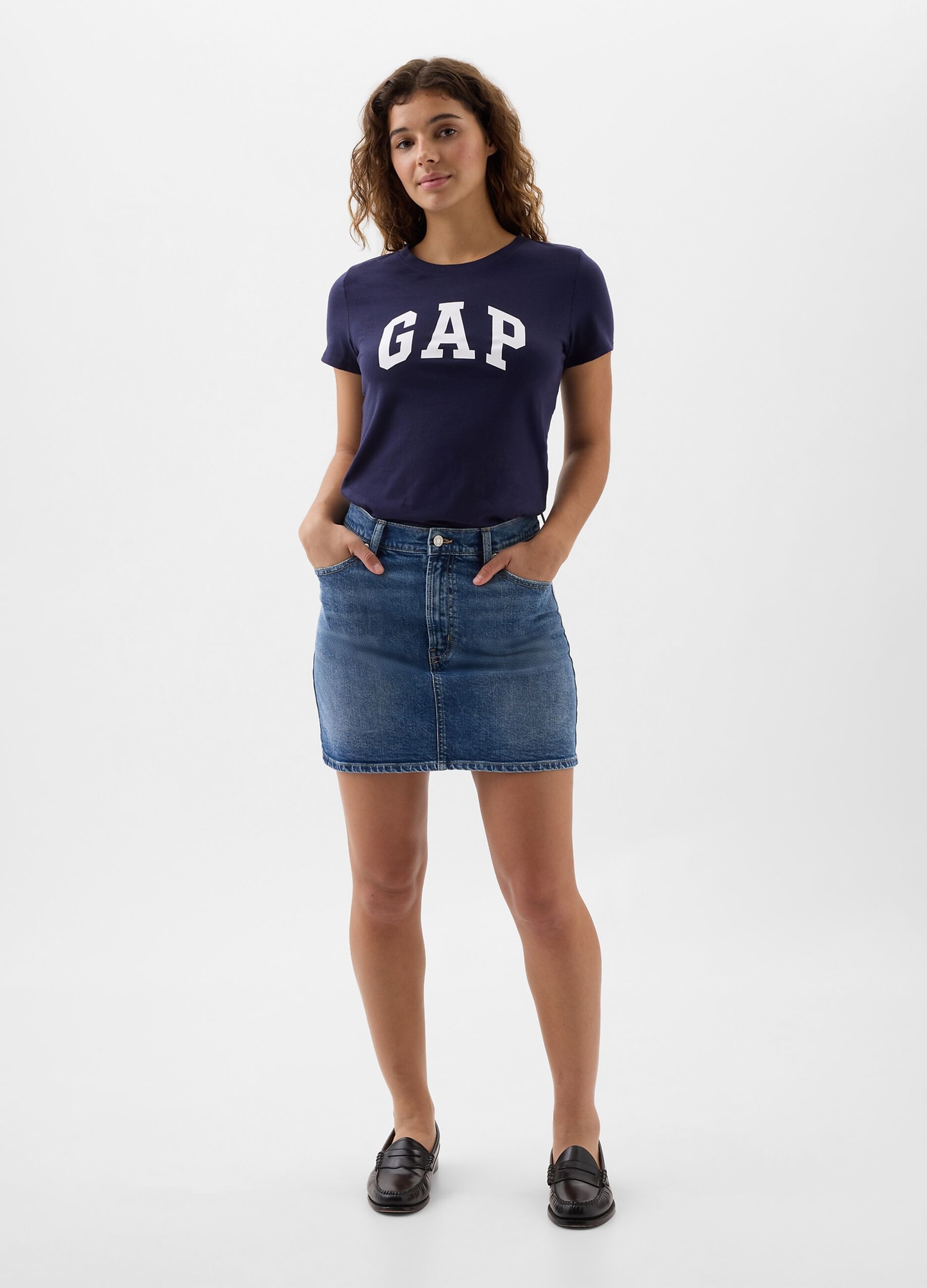 T-shirt blu in puro cotone con logo GAP