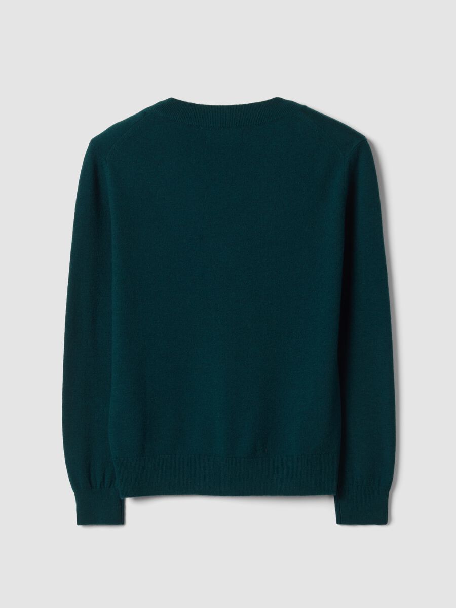 Green pure wool jumper with deep V-neck_2