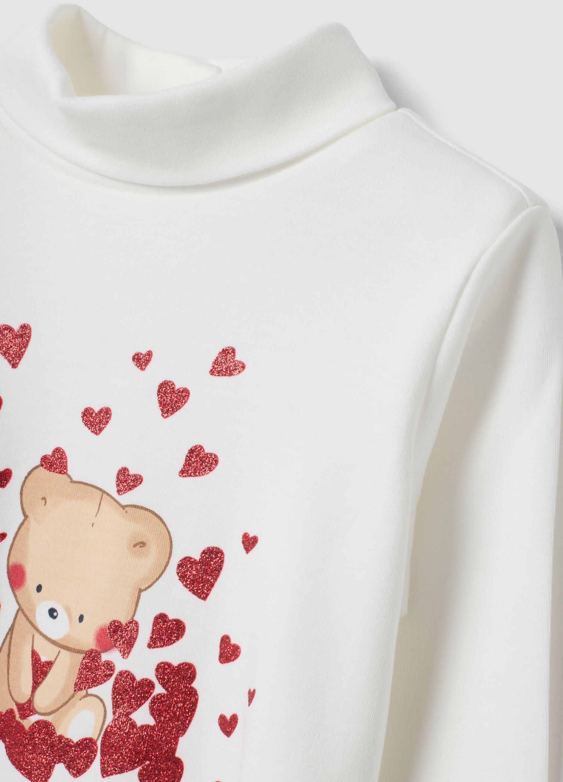 White pure cotton T-shirt with teddy bear print