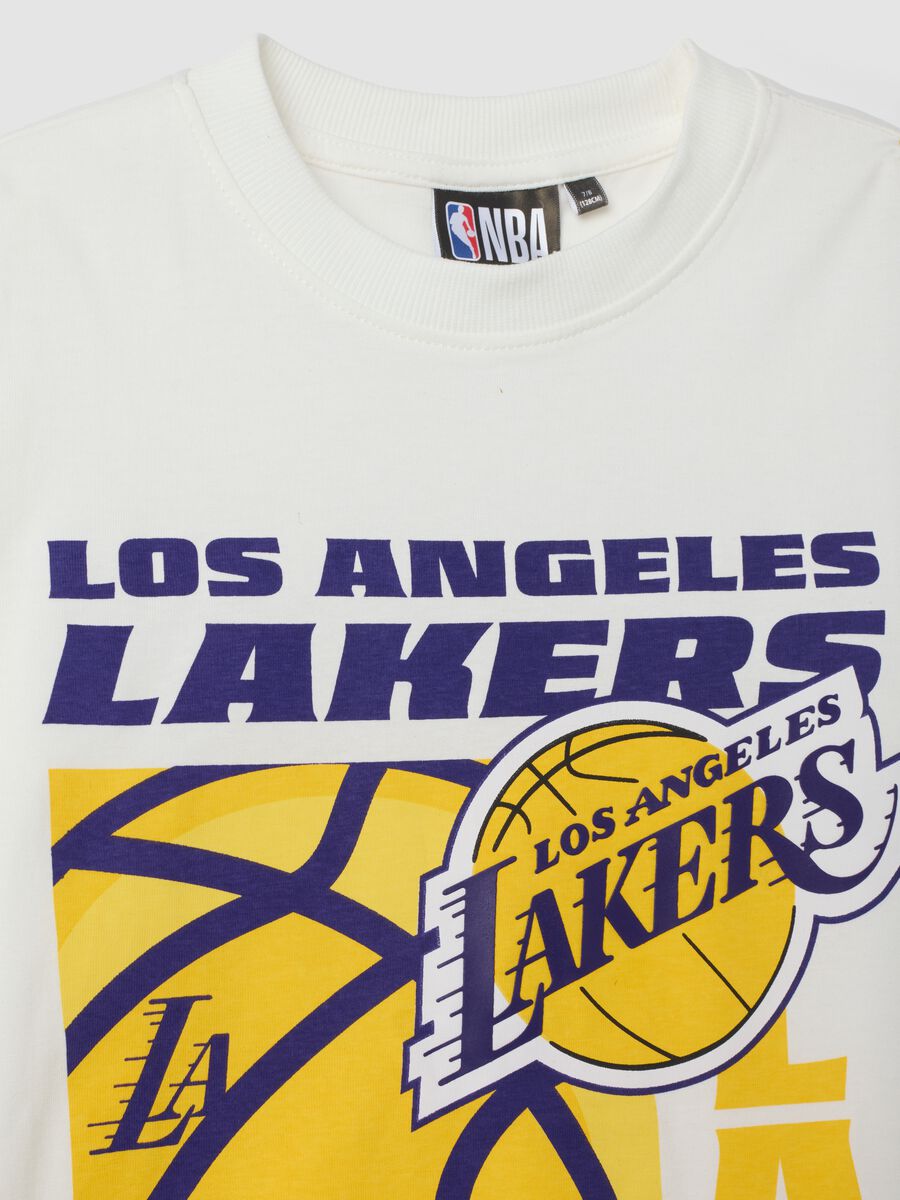 White pure cotton Lakers print T-shirt, relaxed fit_2