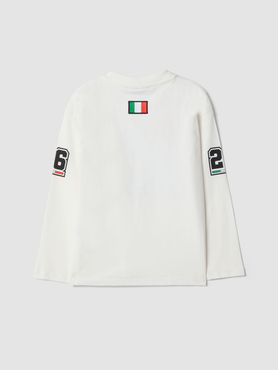 White stretch cotton T-shirt with Ducati print for boys_1