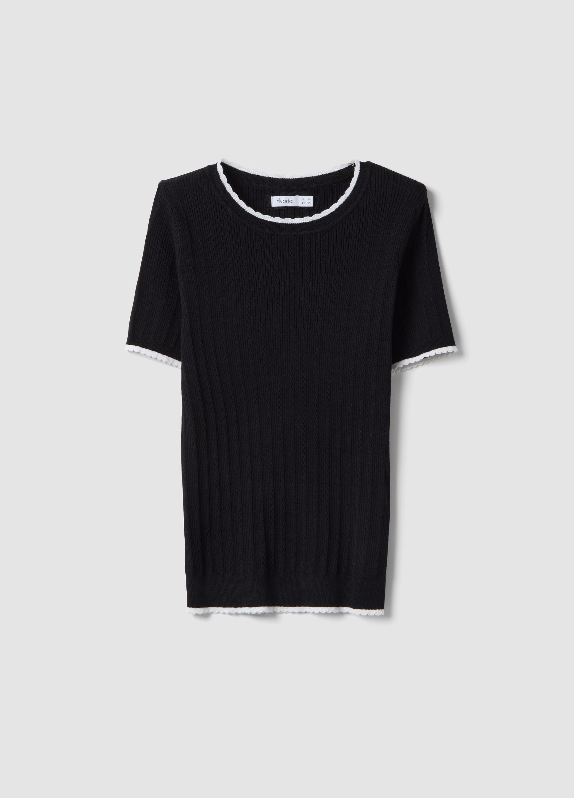 Black viscose blend t-shirt regular fit with cut-out details