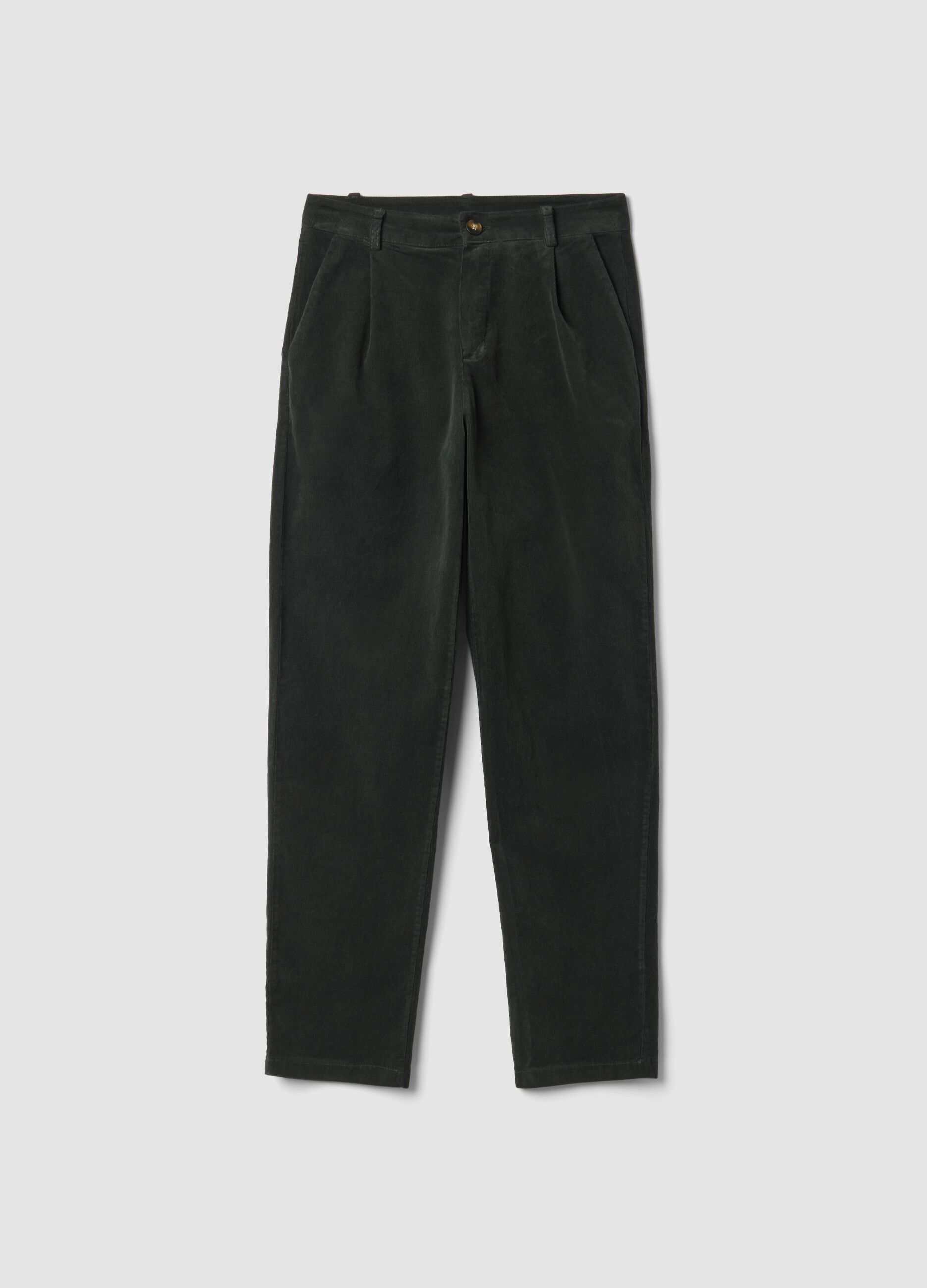 Green regular-fit ribbed stretch-cotton trousers