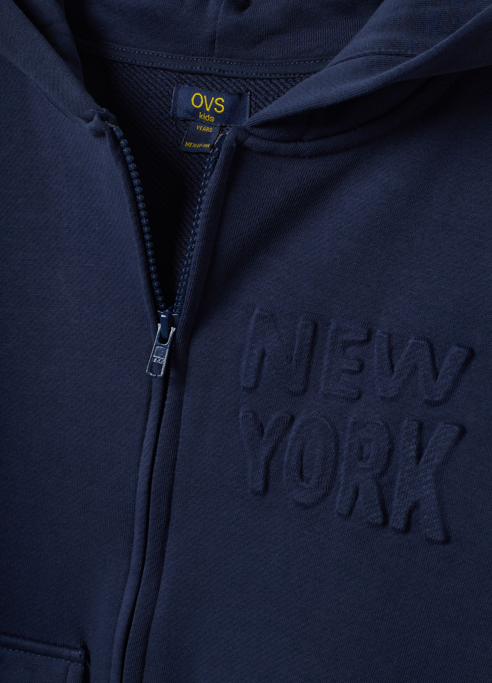 Blue pure cotton hoodie with crew neck