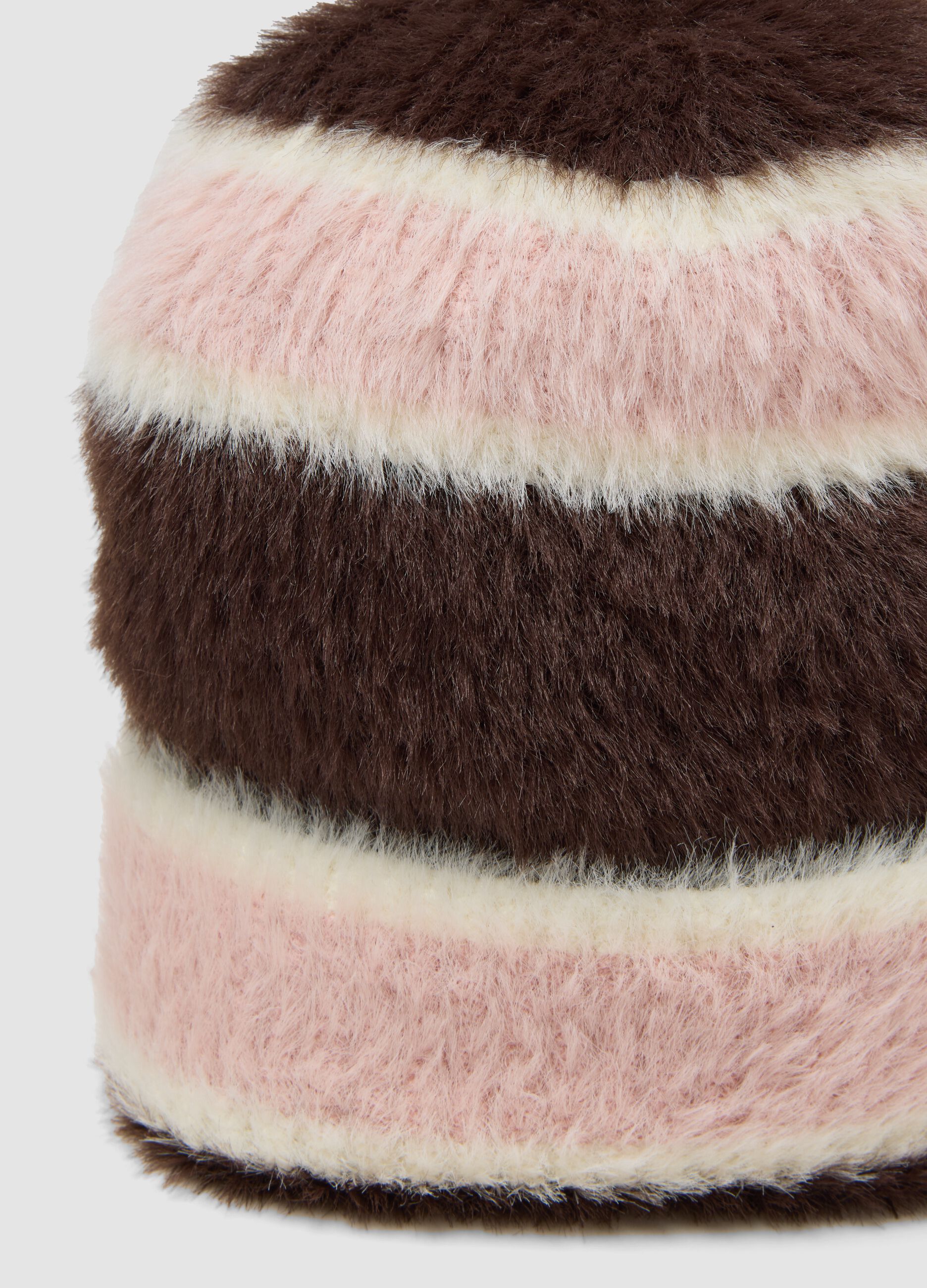 Brown and pink striped viscose-blend hat