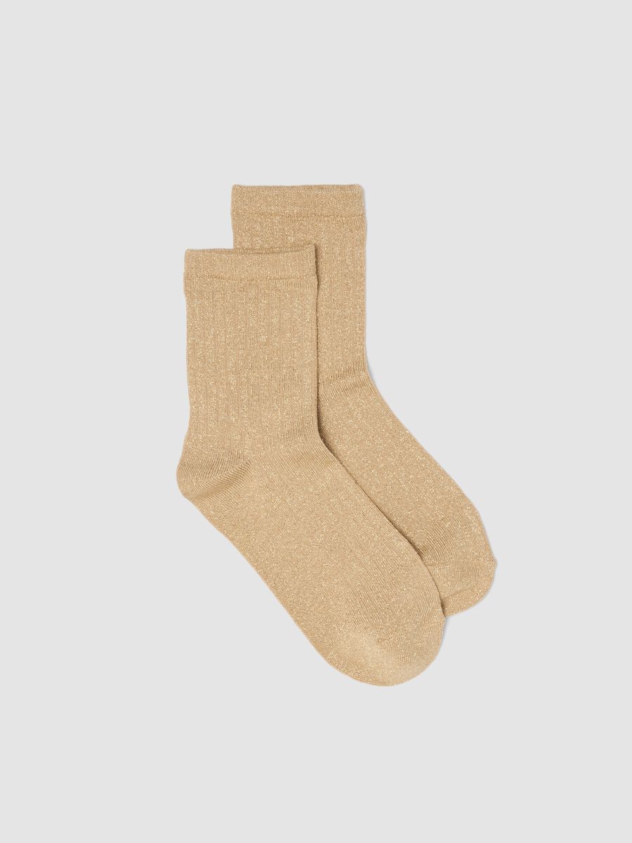 Beige stretch socks with Lurex threads_0