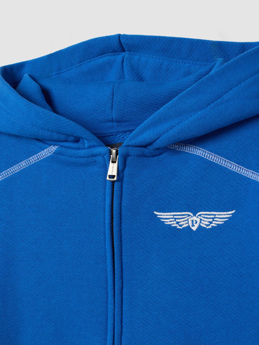 Blue pure cotton oversized hoodie with chest embroidery_5