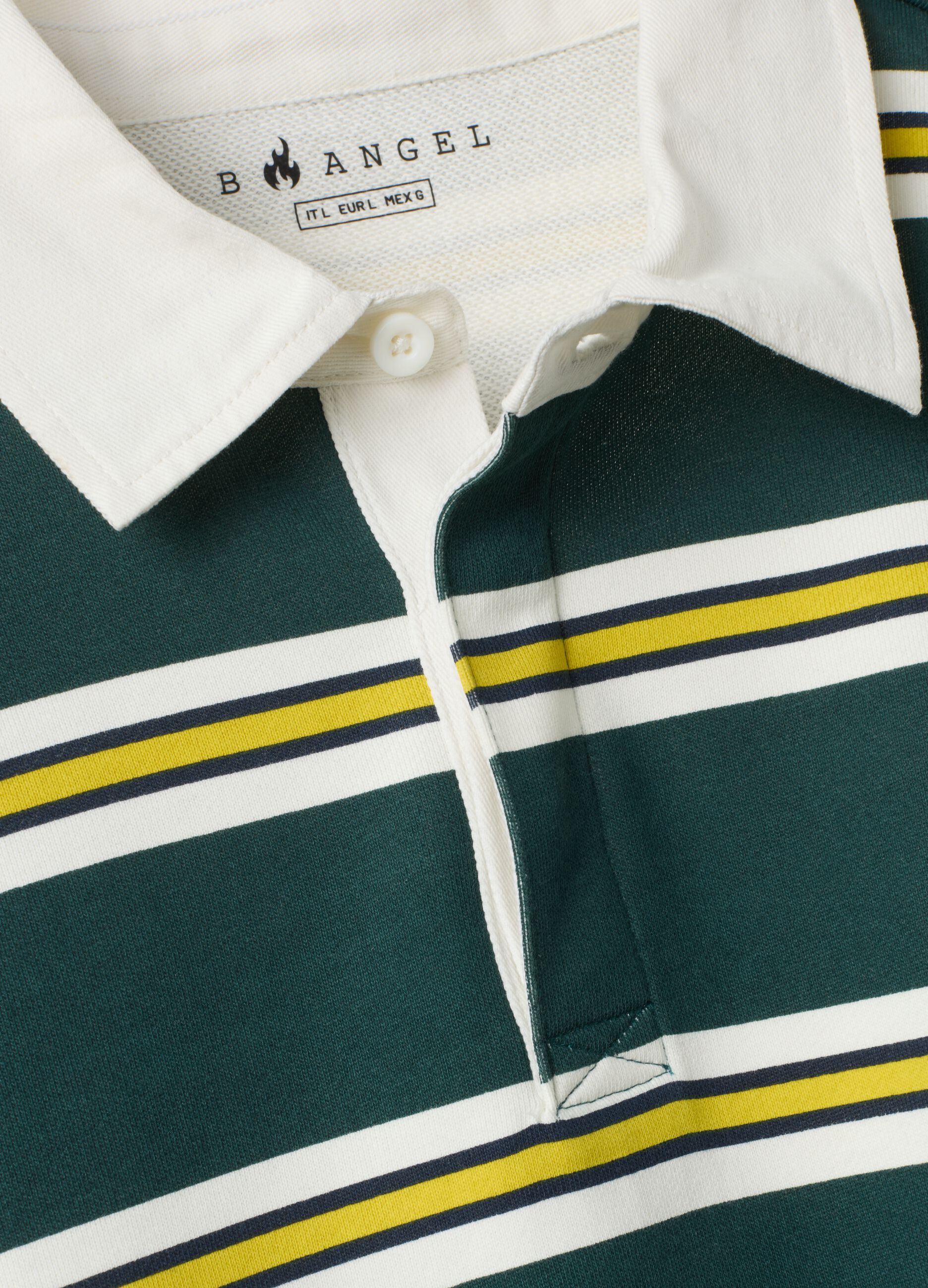 Green and yellow pure cotton striped polo shirt, regular fit