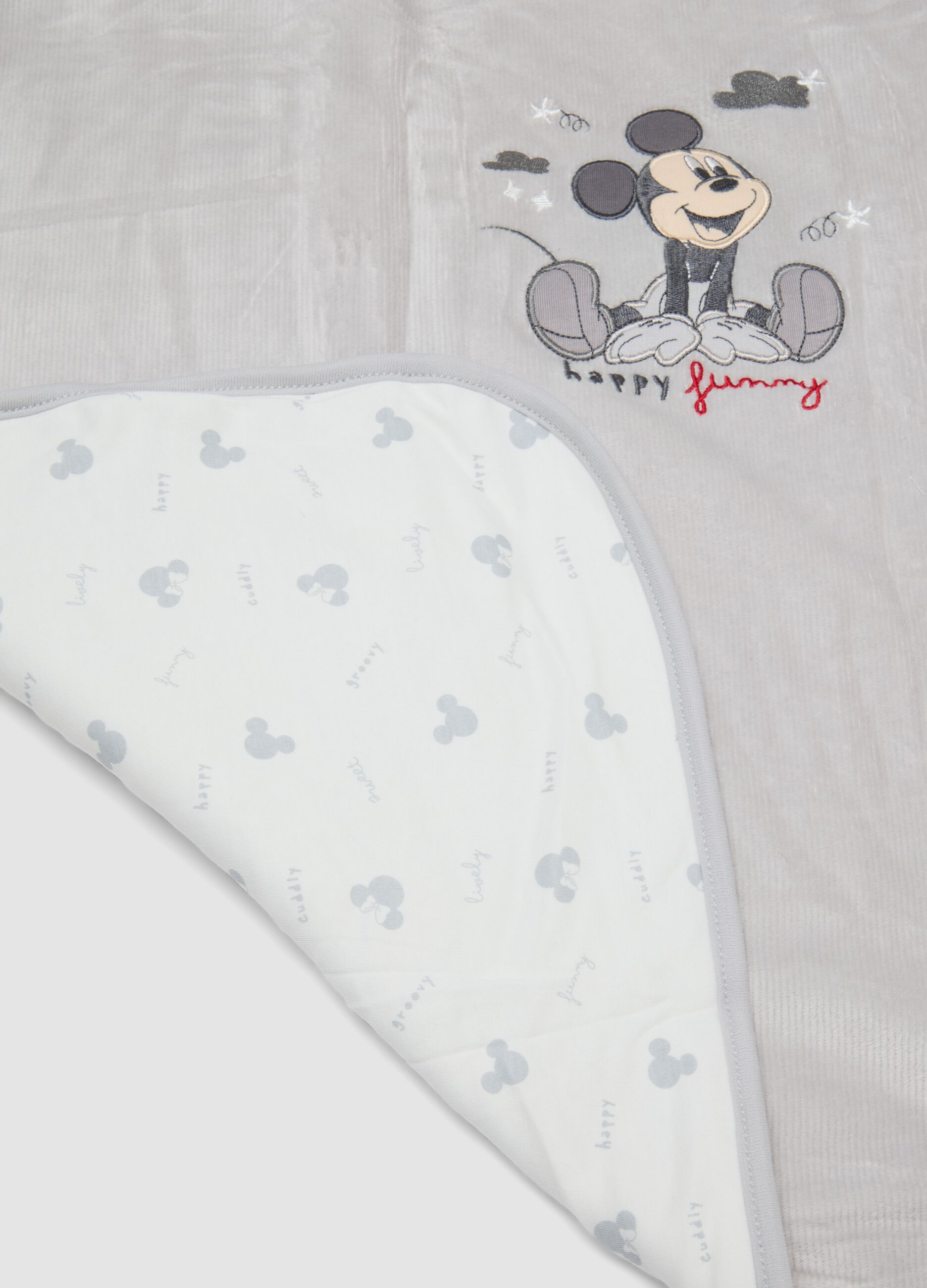 Grey stretch organic cotton blanket with Mickey embroidery