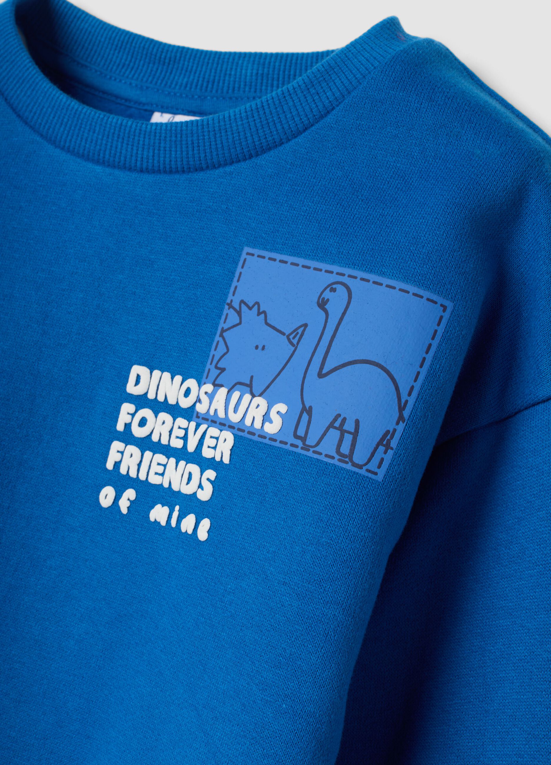 Completo jogging blu in puro cotone con stampa dinosauri over fit