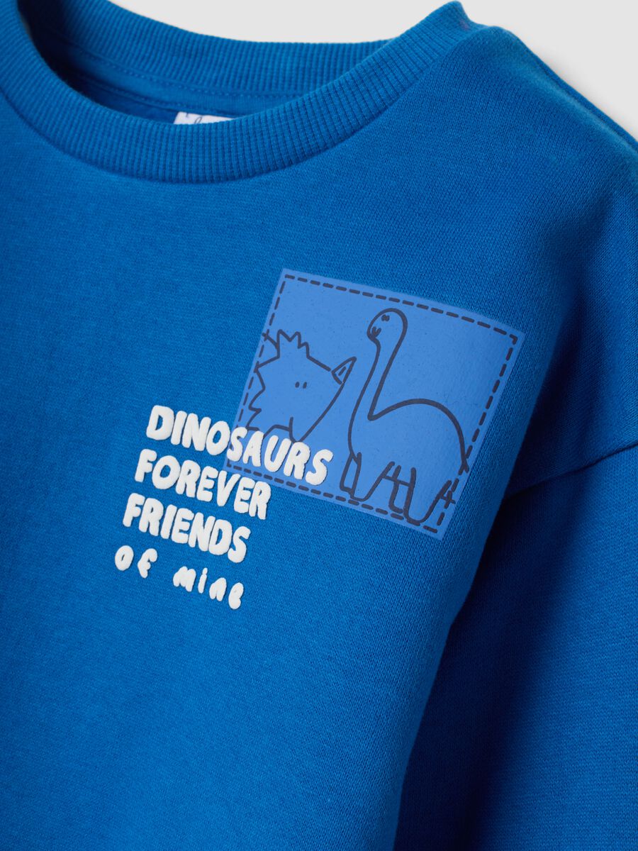 Completo jogging blu in puro cotone con stampa dinosauri over fit_2