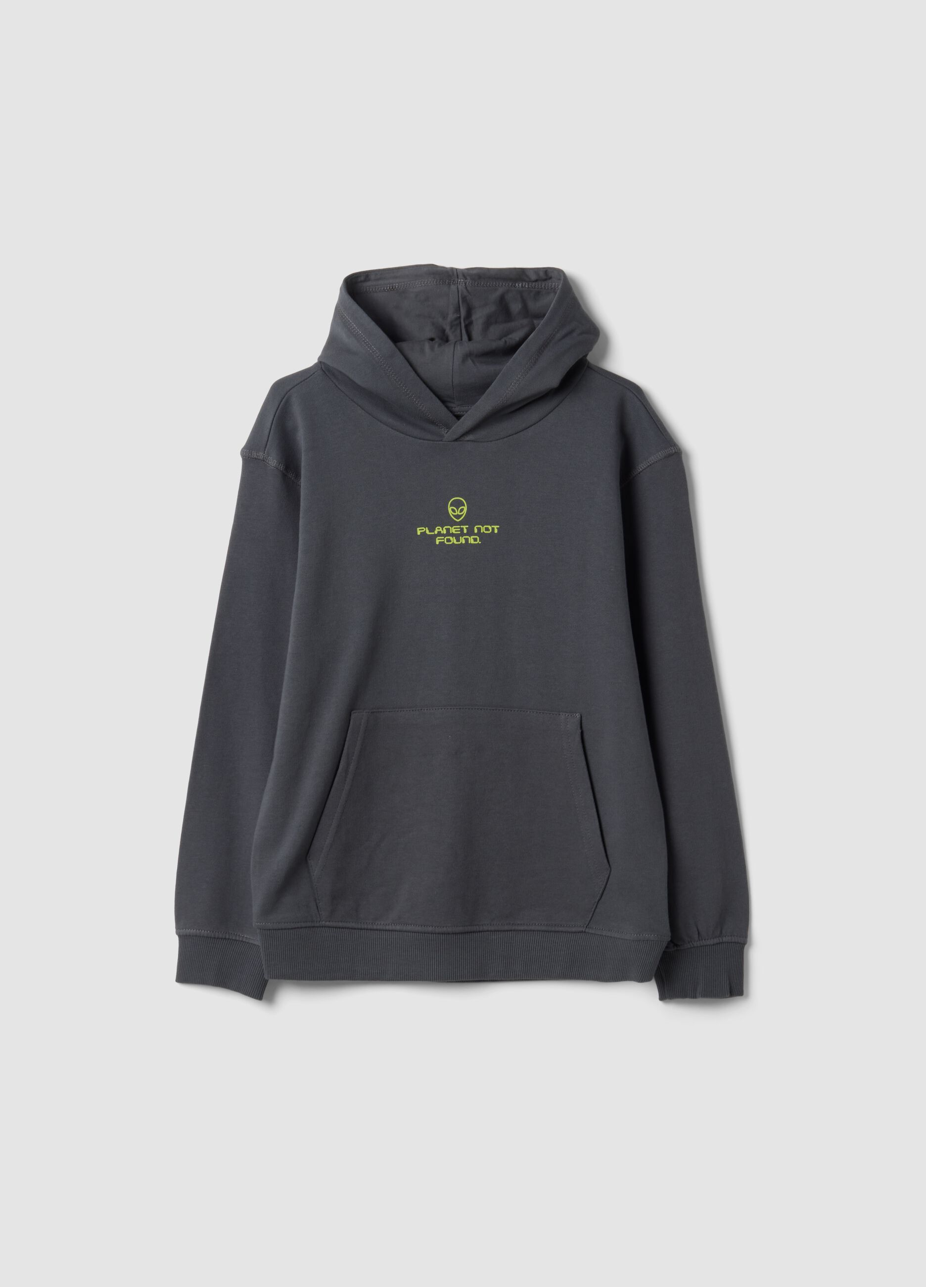 Grey pure cotton hoodie with relaxed-fit print