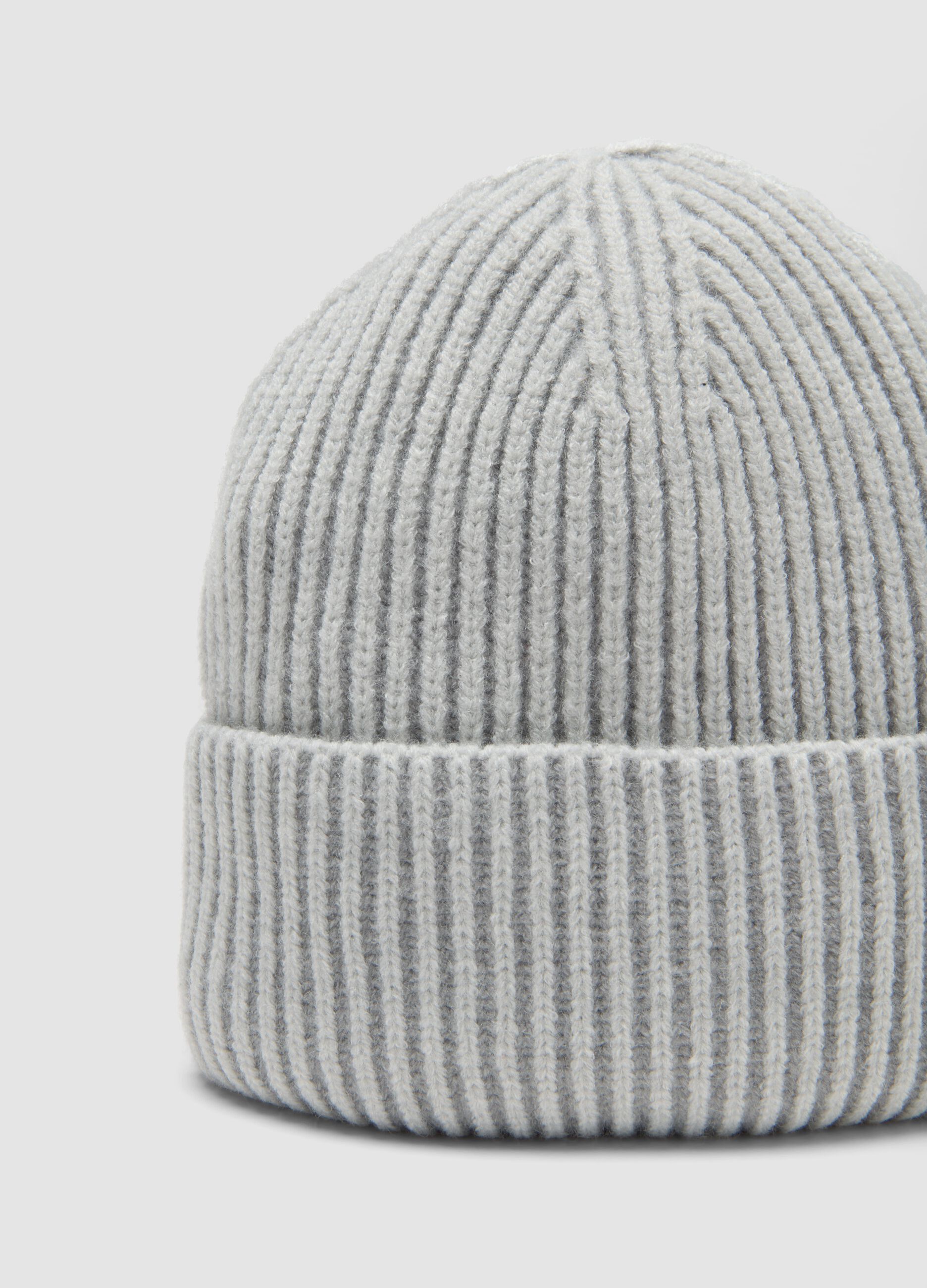 Light grey ribbed jersey knit beanie