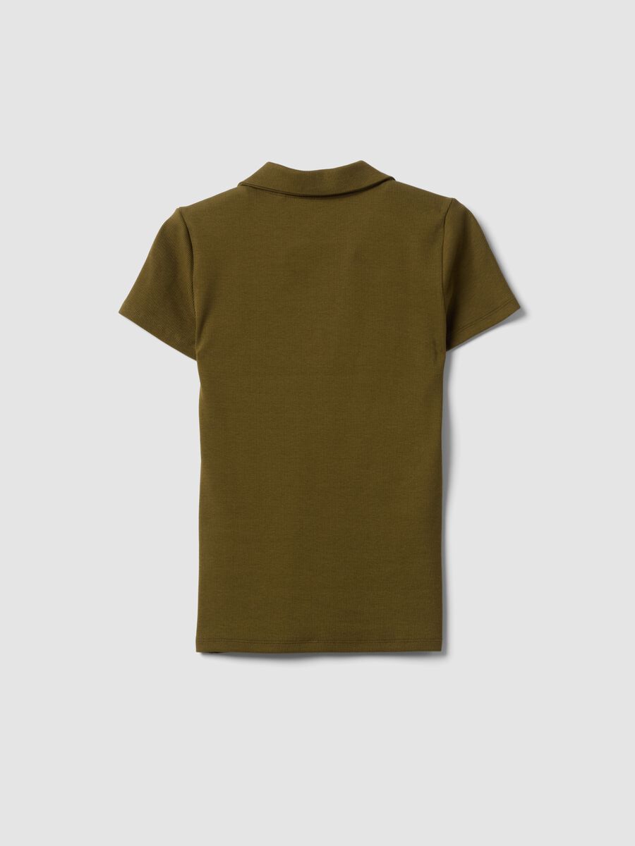 Green stretch cotton V-neck polo shirt with open neckline, regular fit_5