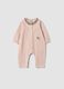 Pink organic cotton sleepsuit with ruffled collar and Minnie embroidery_0