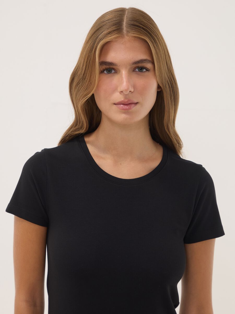 Black short-sleeved organic stretch cotton crew-neck T-shirt_0