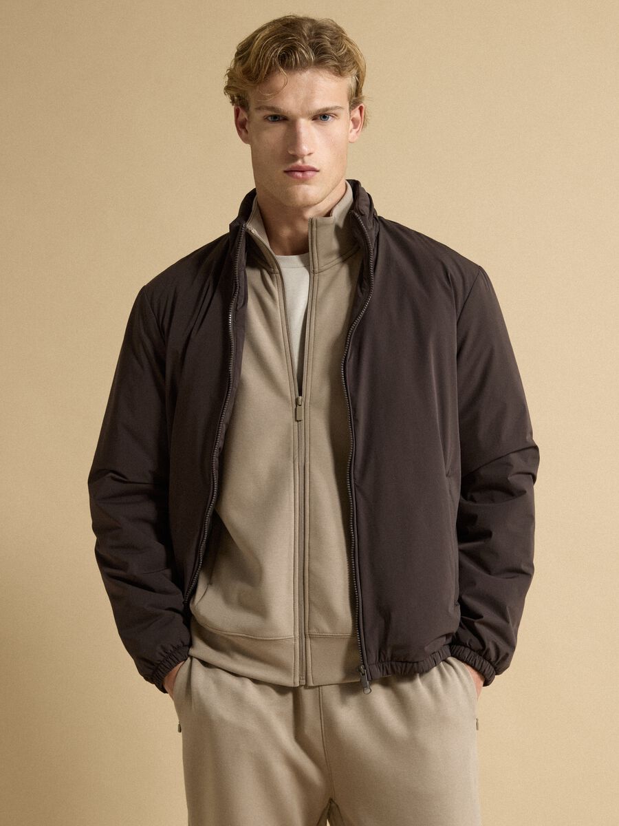Brown padded stretch-fabric jacket, regular fit_0