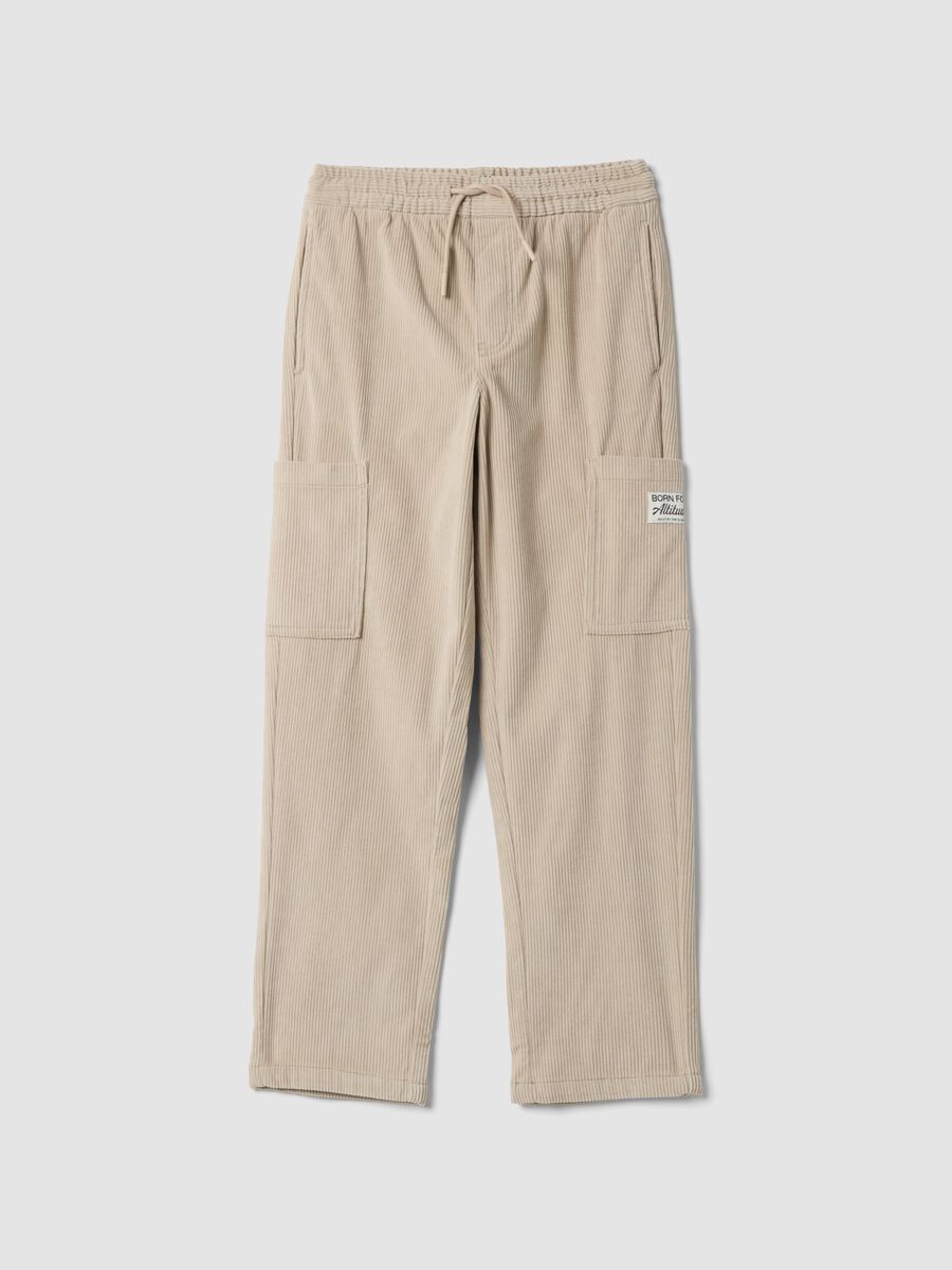 White comfort-fit cargo trousers with elasticated waistband_0