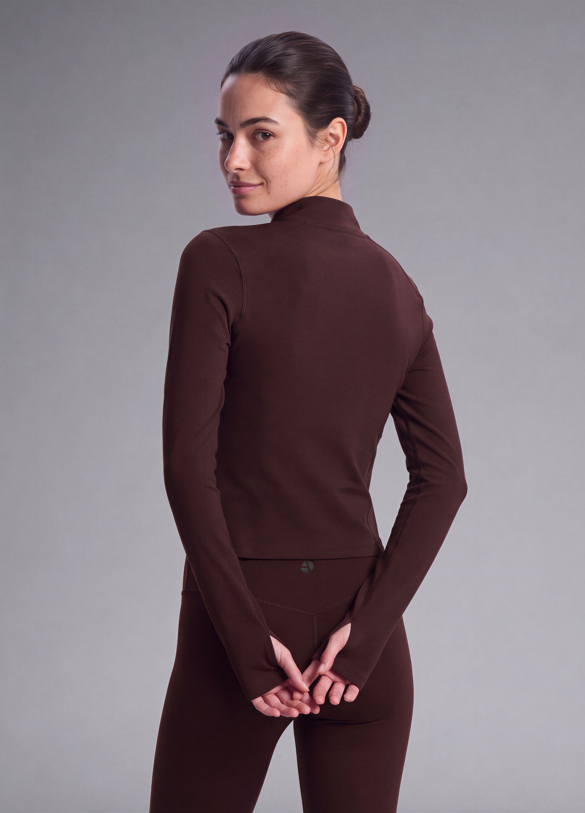 Brown fitted full-zip jacket in stretch fabric ALTAVIA STUDIO