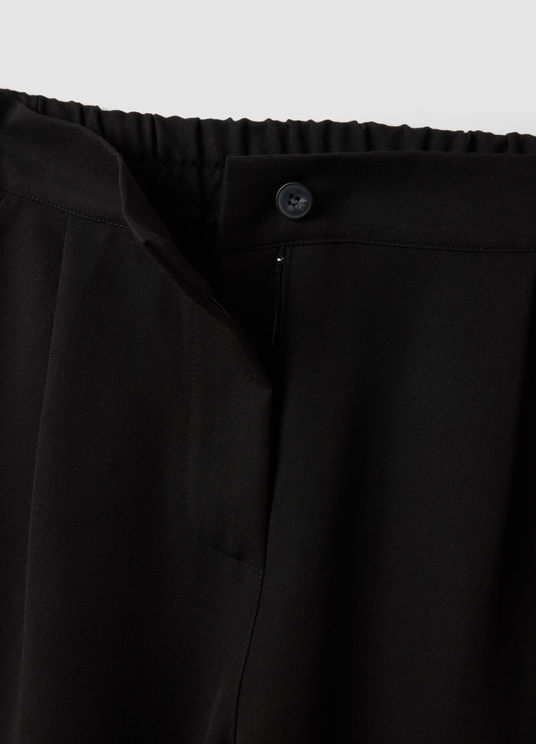 Black stretch viscose regular-fit trousers
