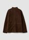 Brown padded genuine leather shacket with high collar, regular fit_2