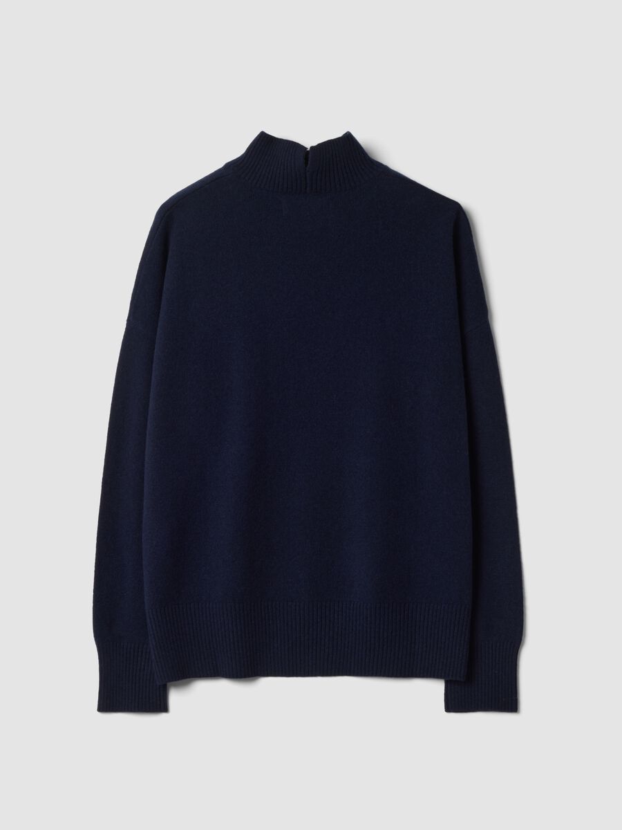 Blue pure wool jumper with raised neck, oversized fit_2