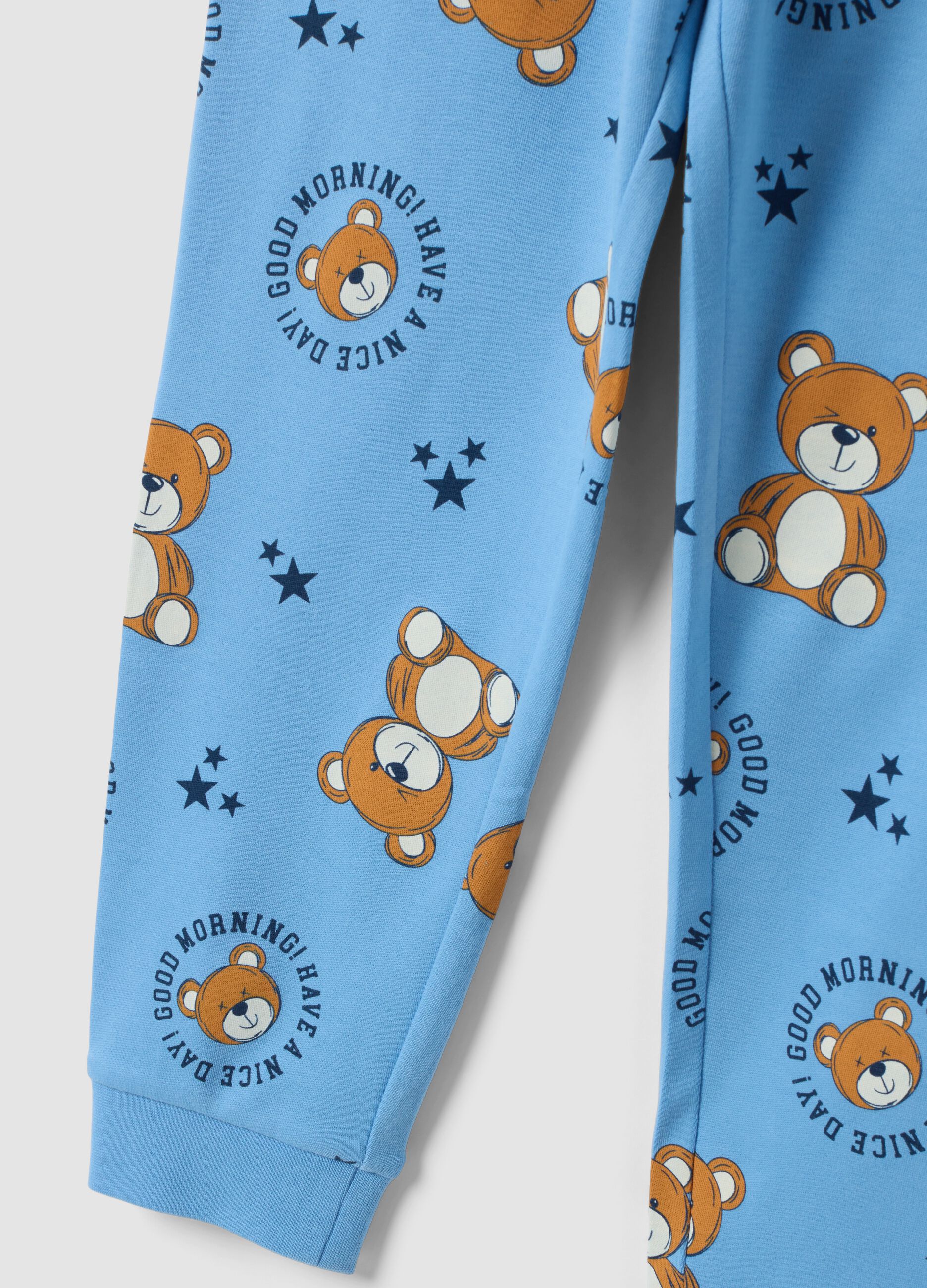 Light blue pure organic cotton pyjamas with teddy bear print