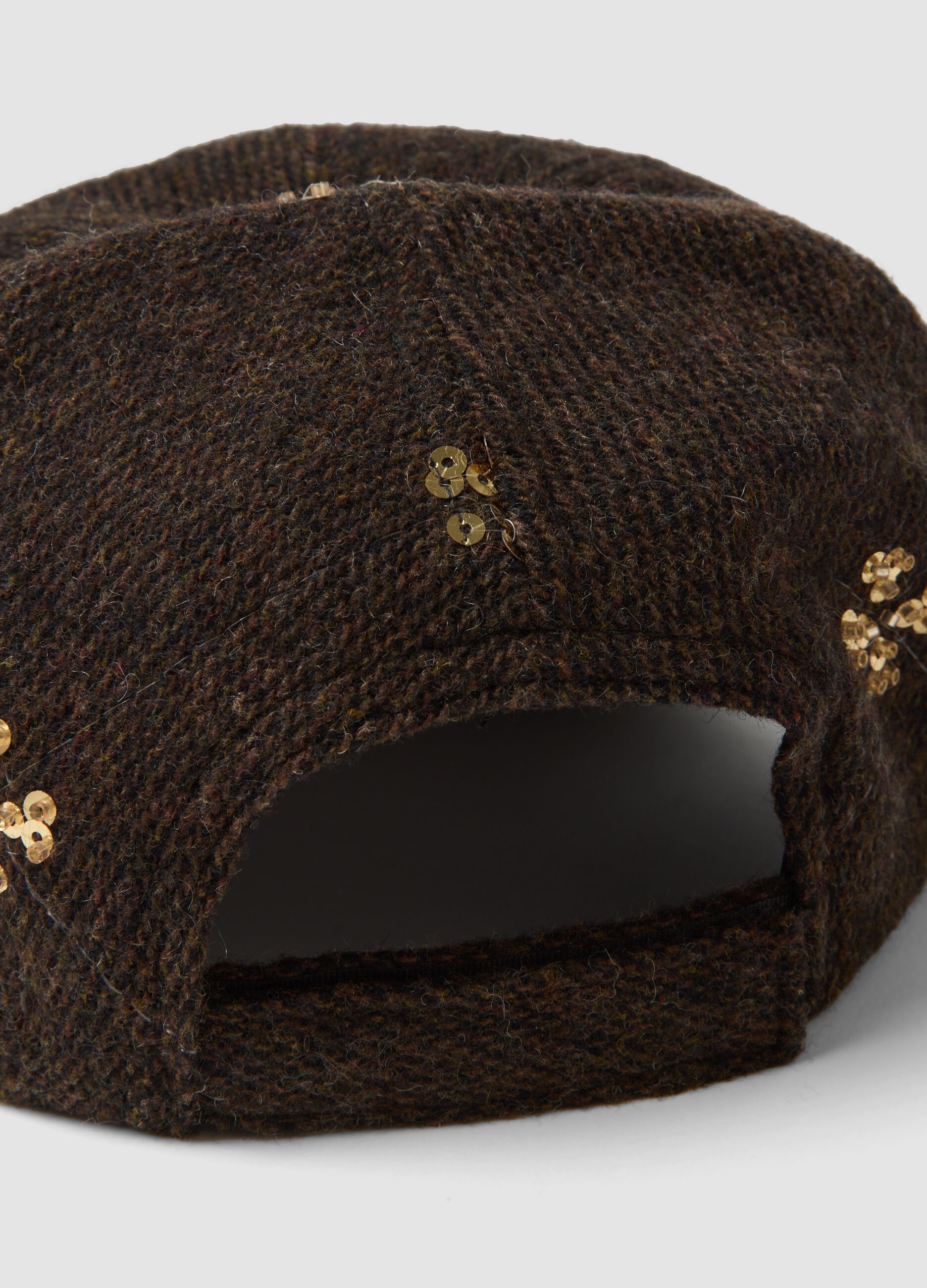 Brown wool and viscose blend cap with sequins