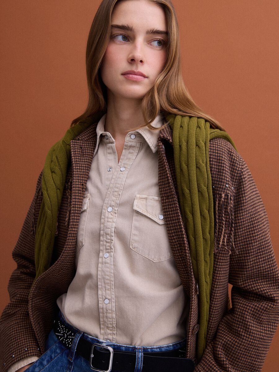 Brown wool-viscose blend blazer with applied fringes_2
