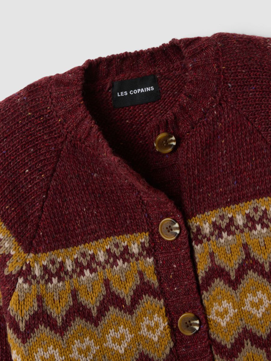 Red crew-neck jacquard wool-blend cardigan, regular fit_5