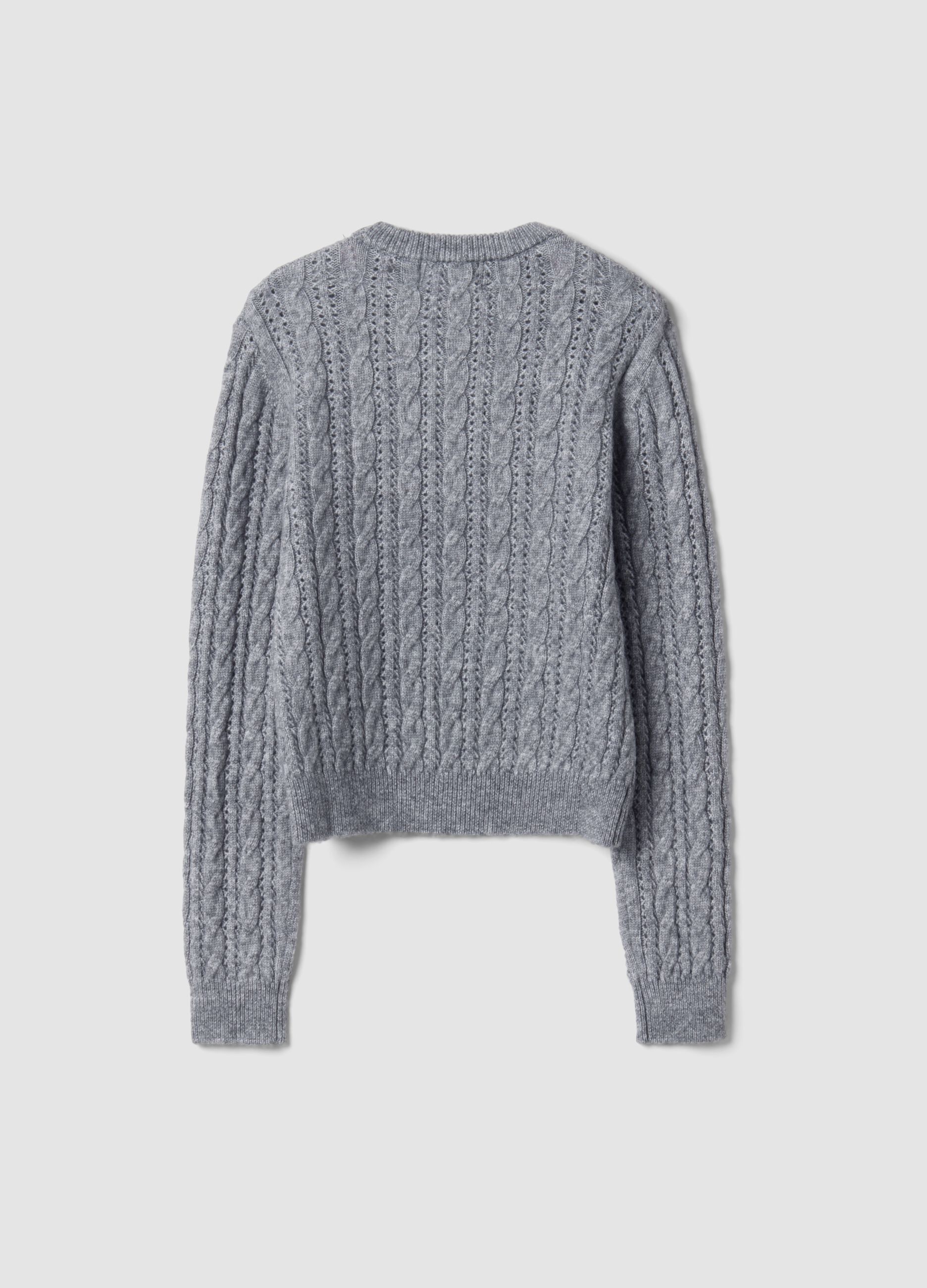 Grey crew-neck cable-knit wool-blend jumper, regular fit