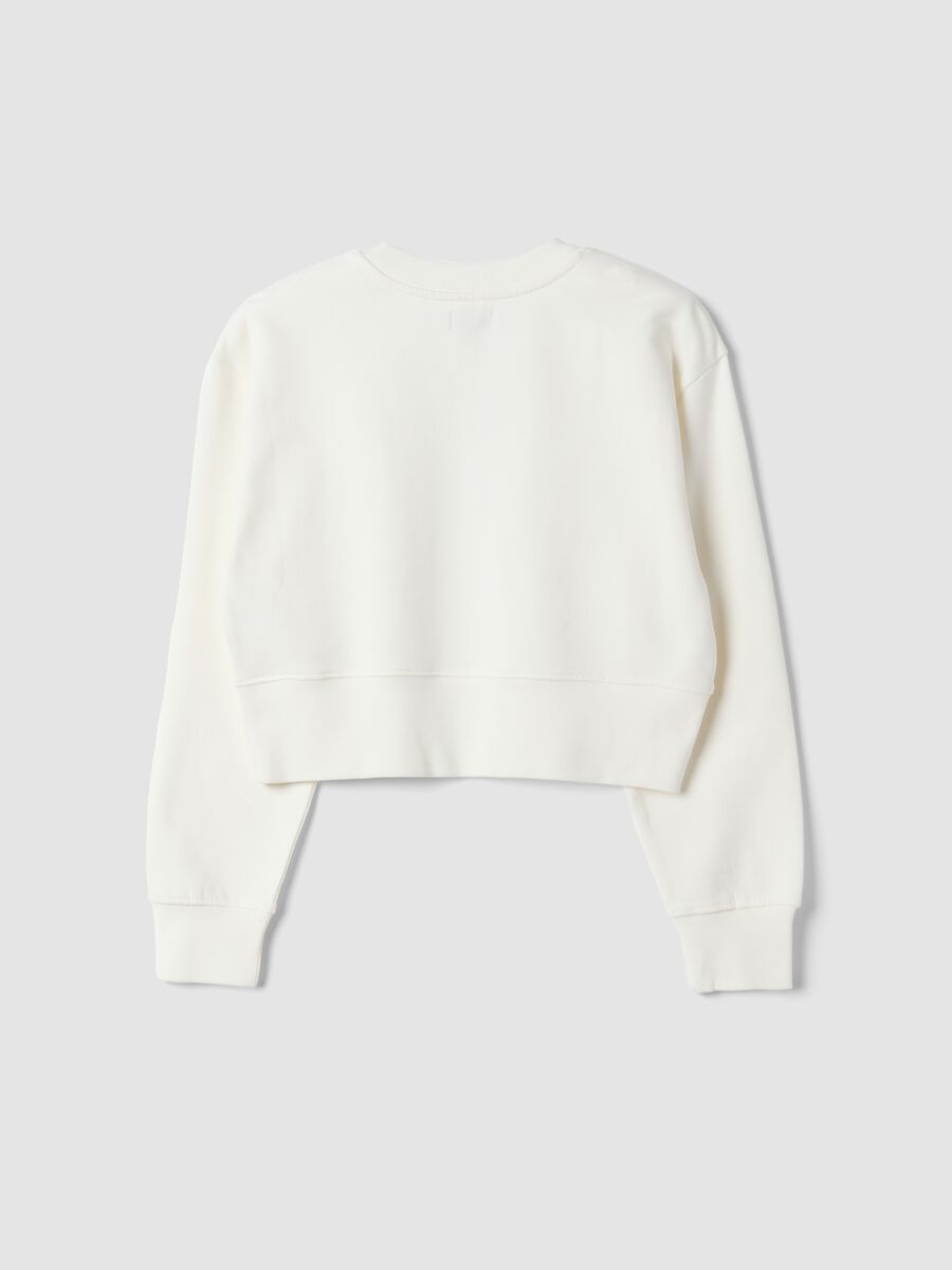 White sweatshirt with ribbed collar in pure organic cotton_1