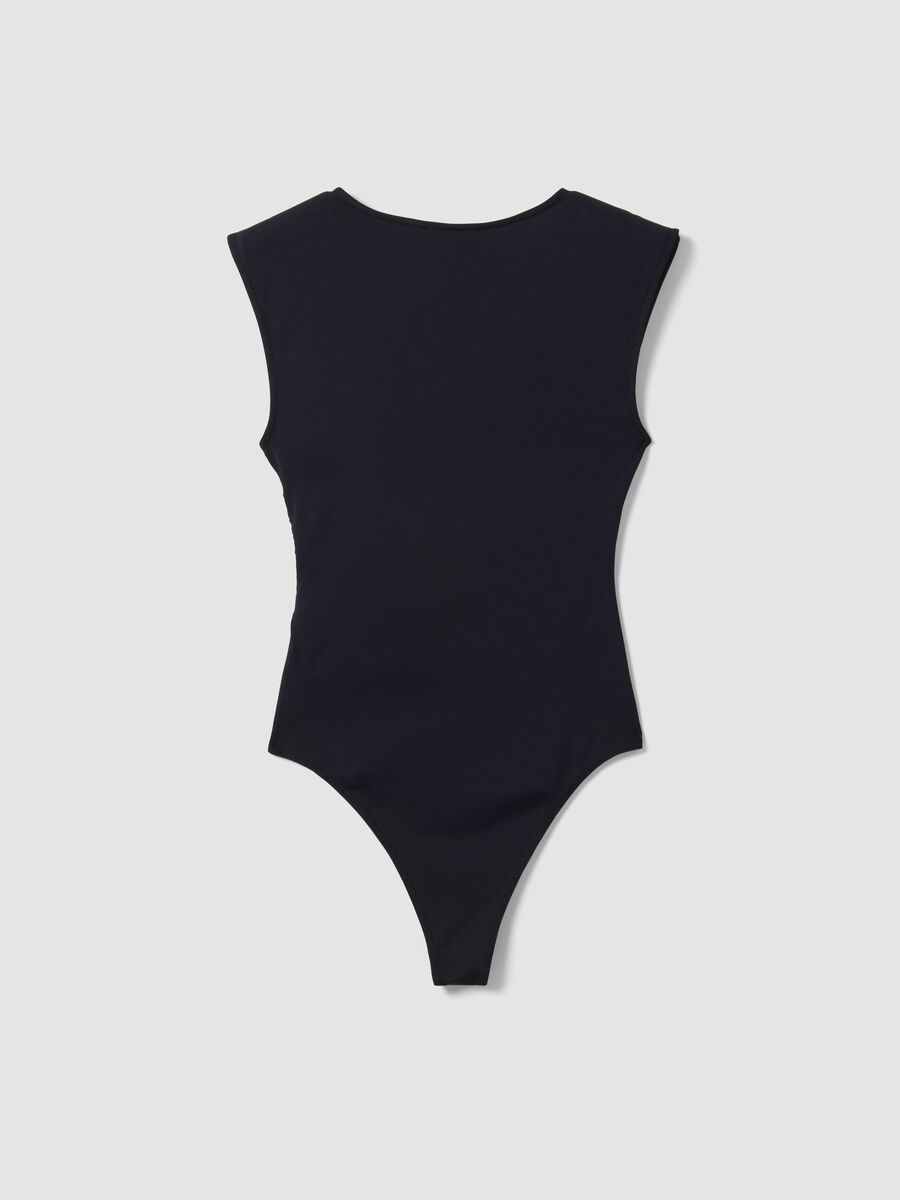Black stretch jersey bodysuit with ruching, regular fit_5
