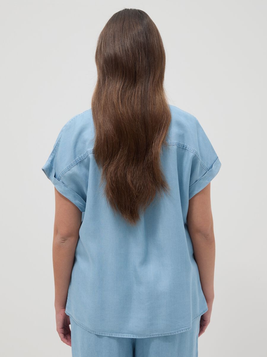 Regular fit pure lyocell blue blouse with mandarin collar_2