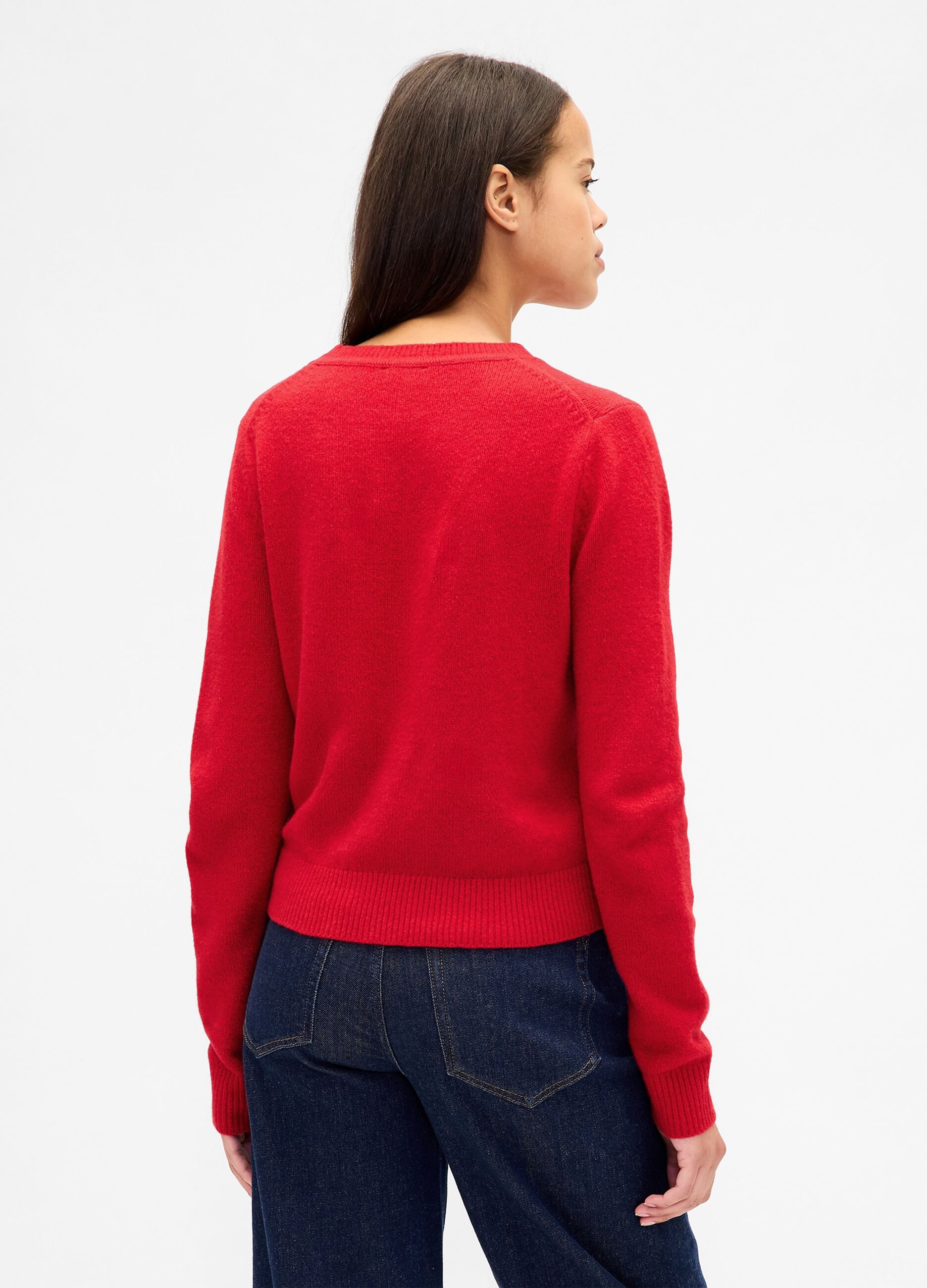 Red Cotton and Acrylic Blend Pullover