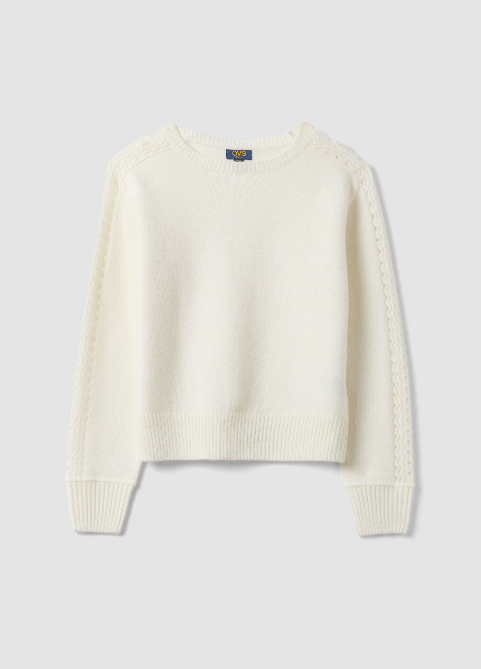 White crew-neck jumper in stretch wool blend
