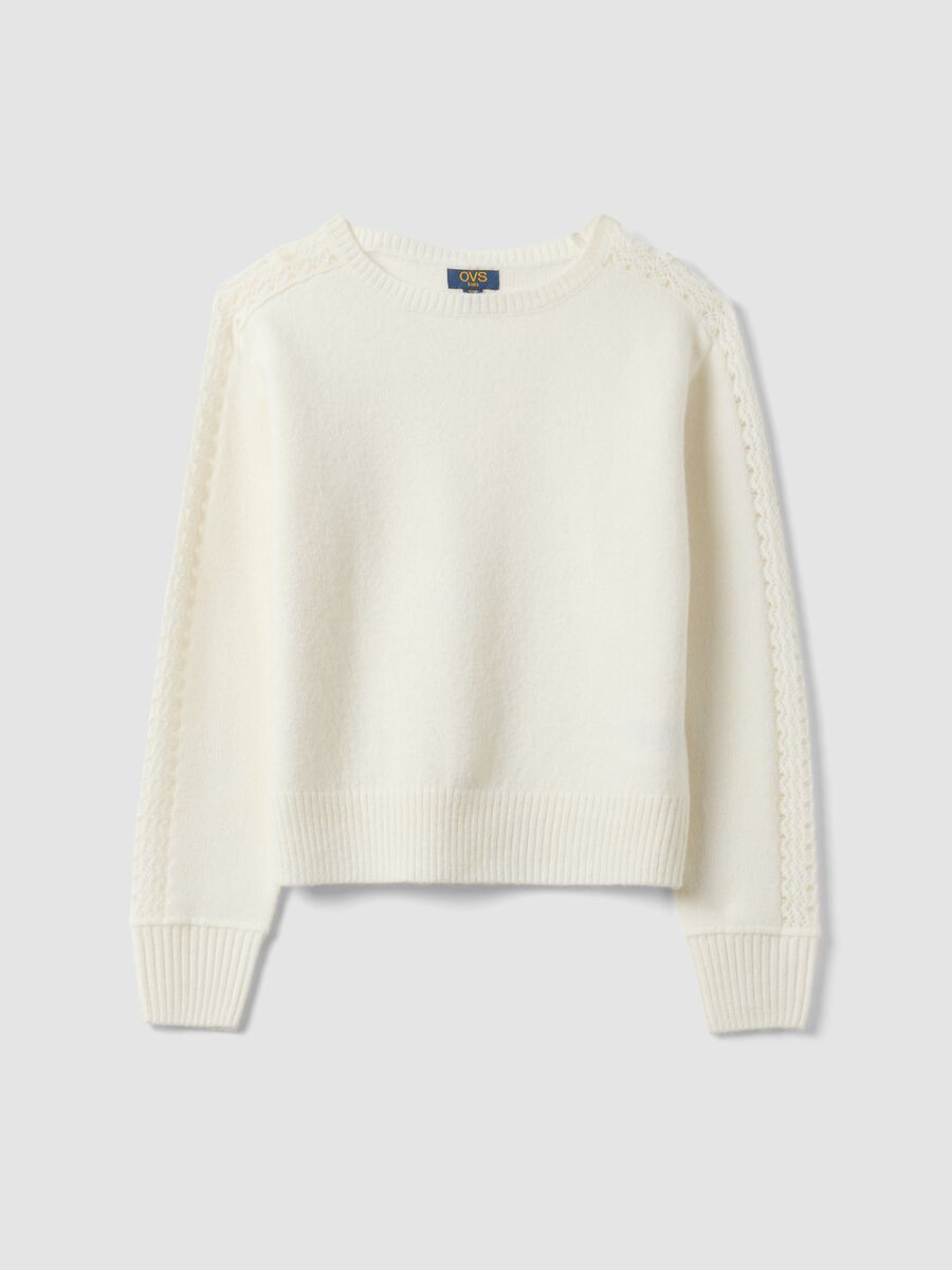 White crew-neck jumper in stretch wool blend_3