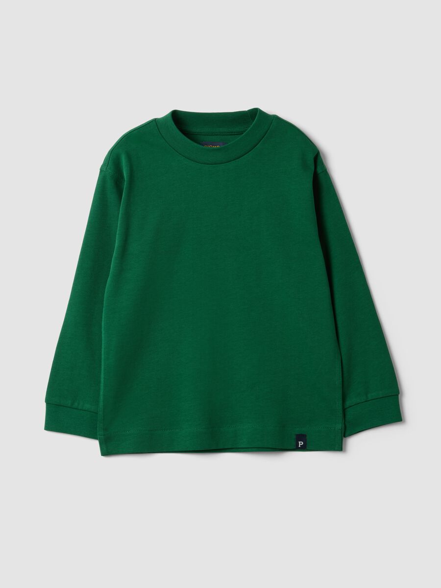Green long-sleeve crew-neck pure cotton T-shirt for boys_3