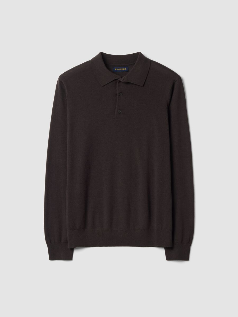 Brown pure merino wool polo jumper with polo collar_0