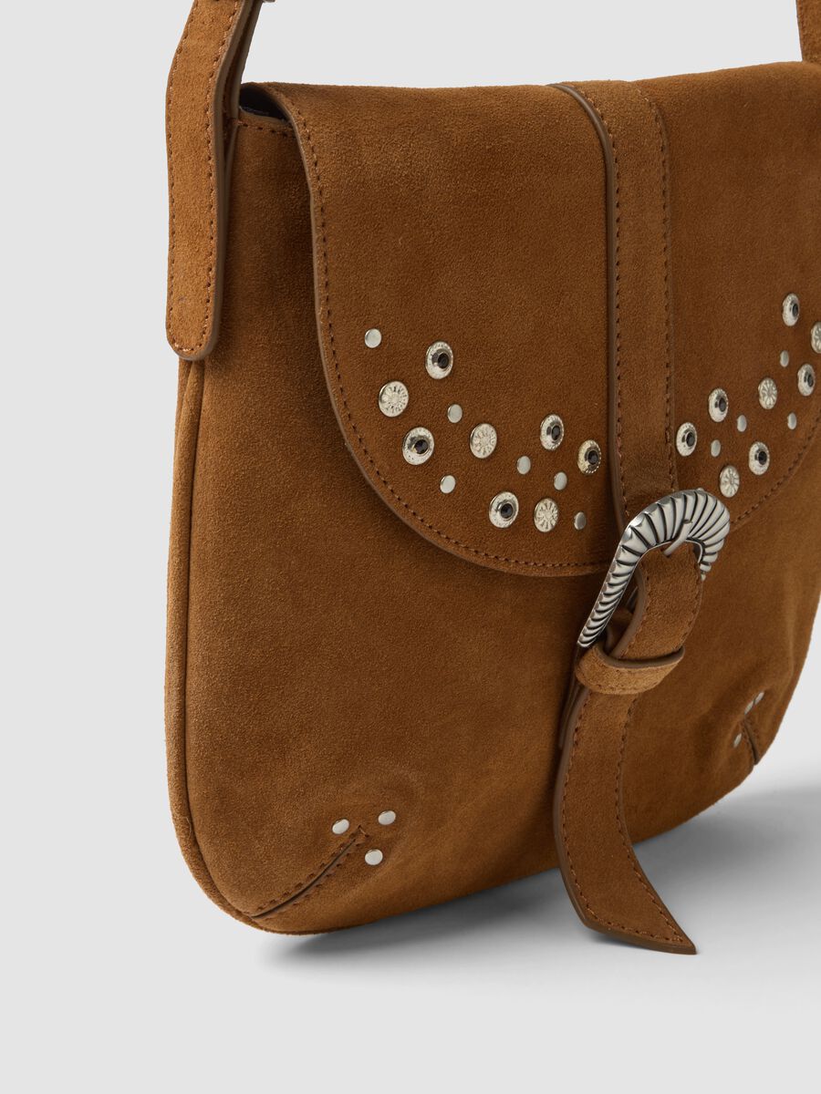Brown genuine leather crossbody bag with studs_3