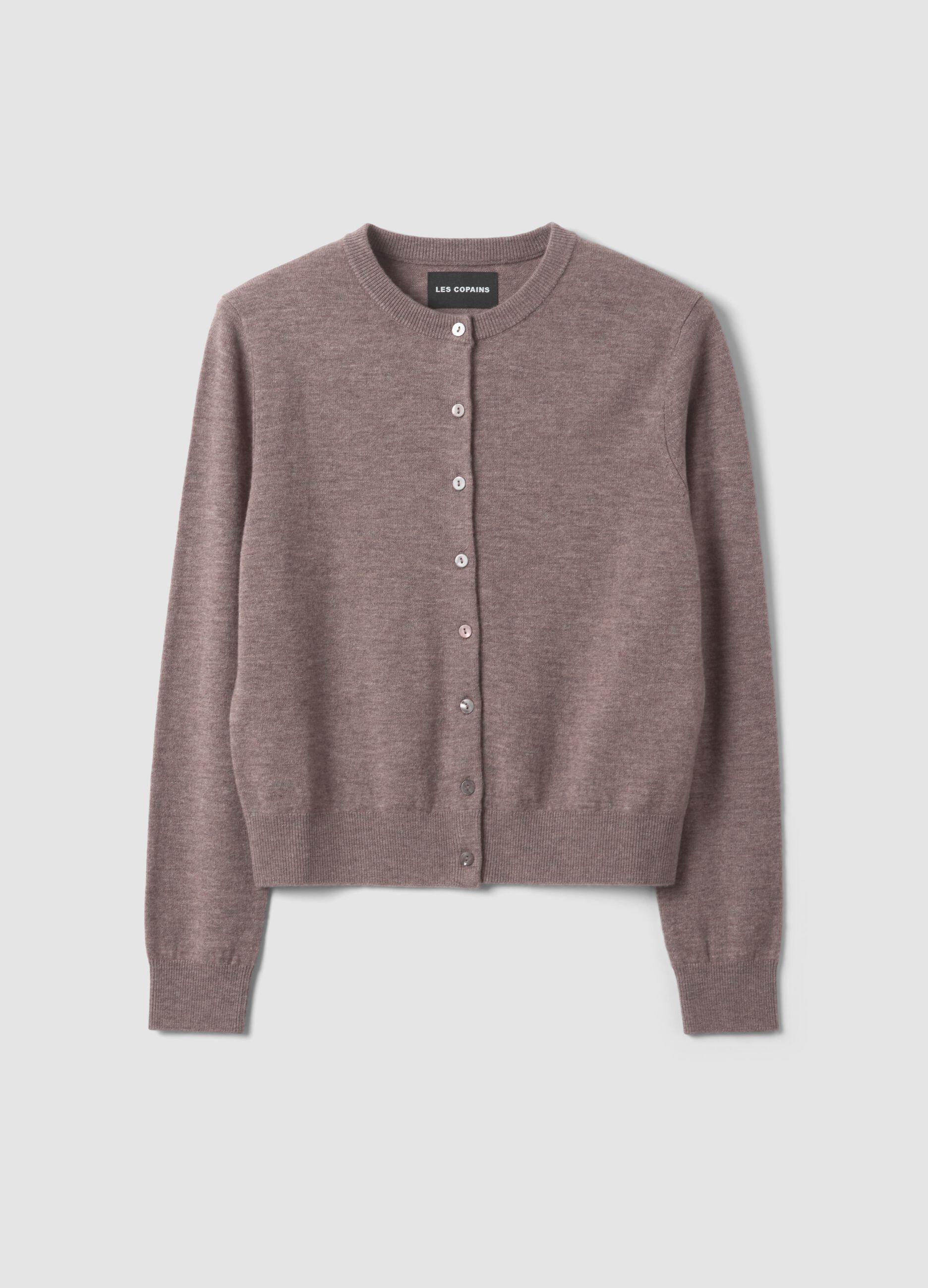 Cardigan grigio in pura lana con girocollo e bottoni regular fit