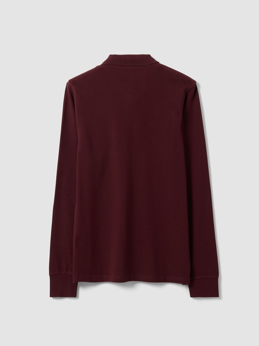 Red long-sleeve piqu&eacute; polo in pure organic cotton, regular fit_1