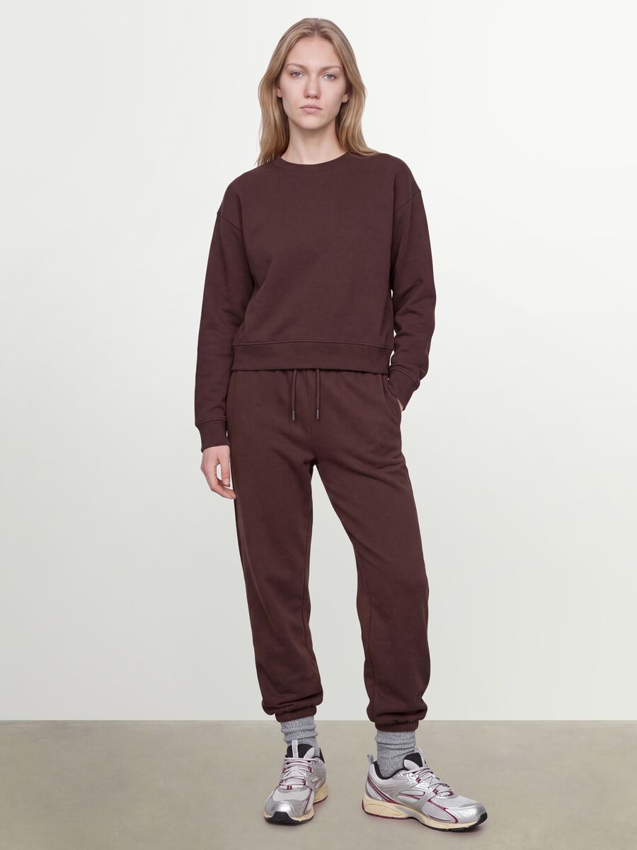 Brown cotton-blend joggers with elasticated waist, regular fit_0