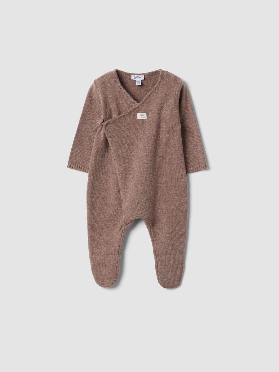 Brown baby sleepsuit with feet and long sleeves_0