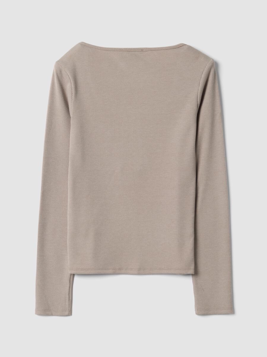Beige stretch viscose crew-neck T-shirt_6