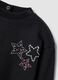 Black pure cotton crew-neck sweatshirt with rhinestones for baby girl_2